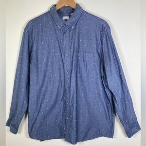 Men’s ROWM Blue Button Down Shirt XL Chambray Print Long Sleeve Casual